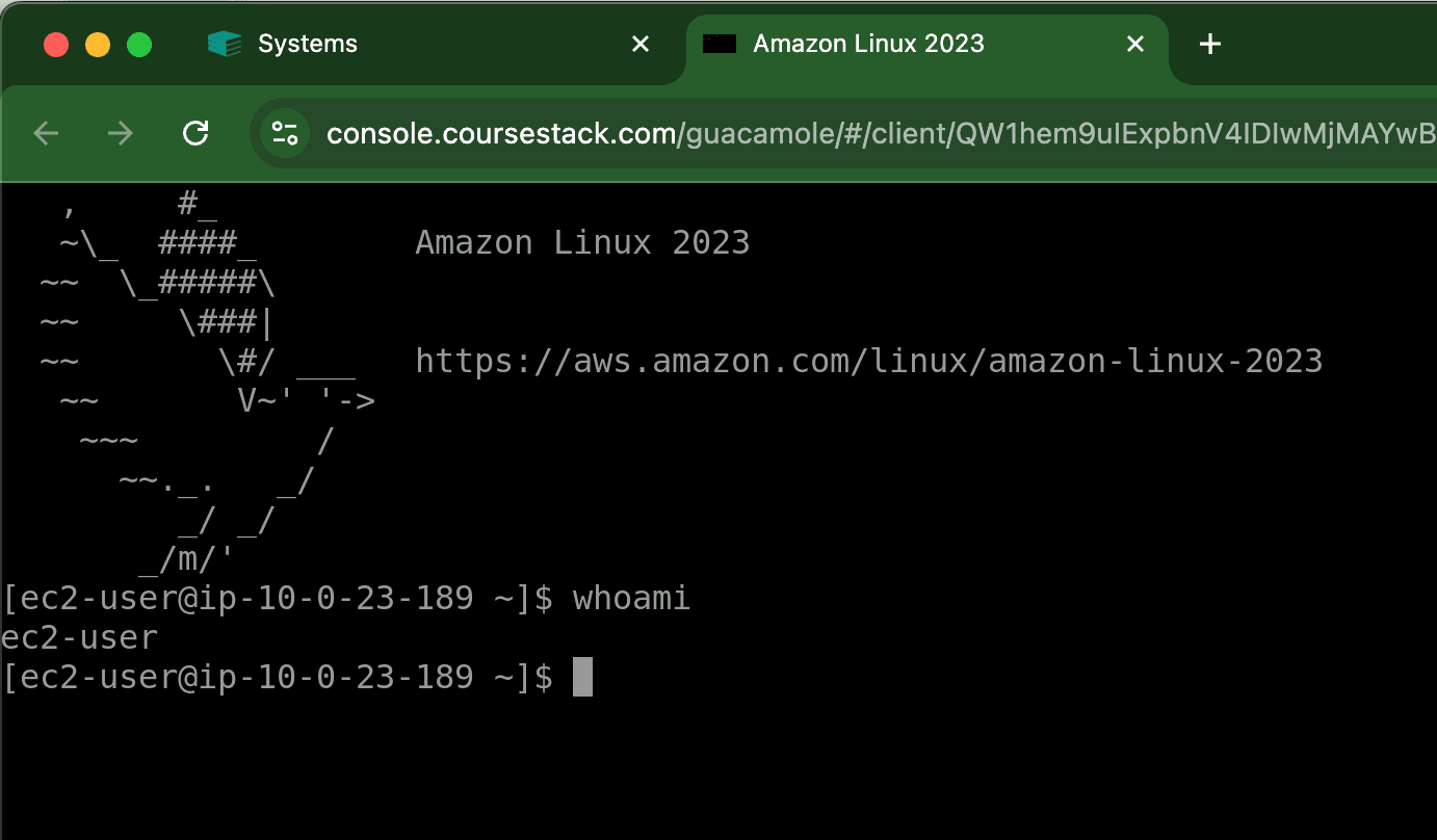 CourseStack student virtual machine running in a browser